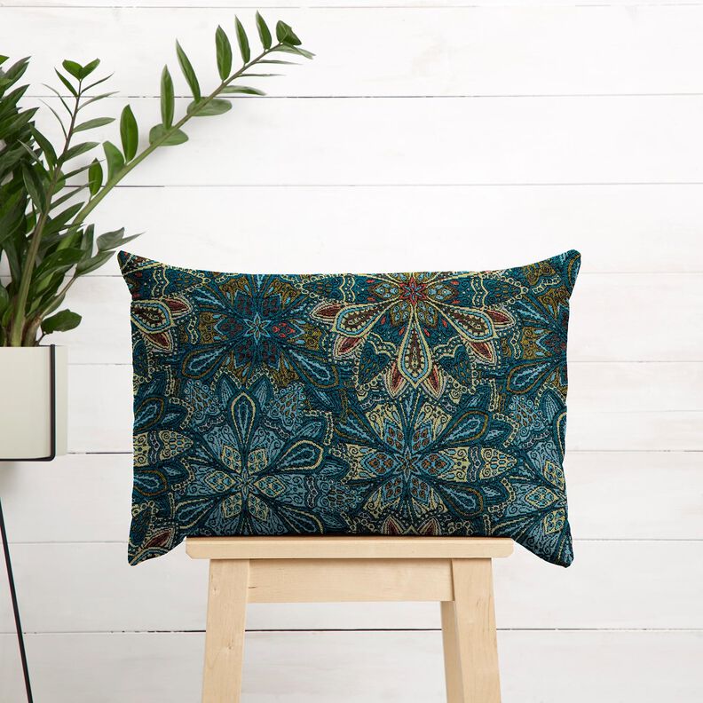 tessuto arredo gobelin fiori mandala – nero/blu,  image number 7