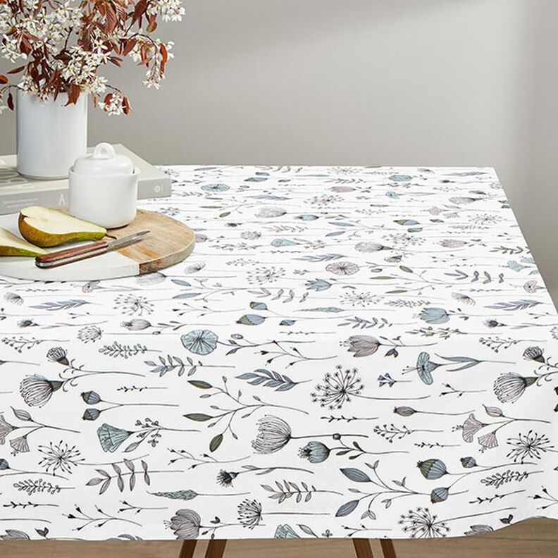 tessuto arredo mezzo panama fiori disegnati – bianco lana/nero, image number 7