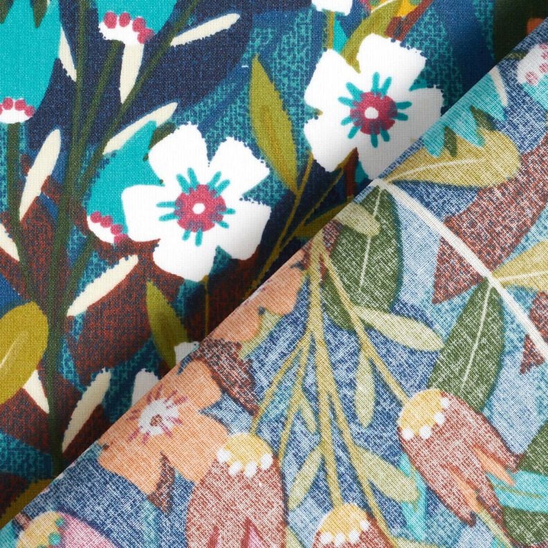 cotone rivestito Mix di fiori &ndash; petrolio/rosso borgogna,  image number 4