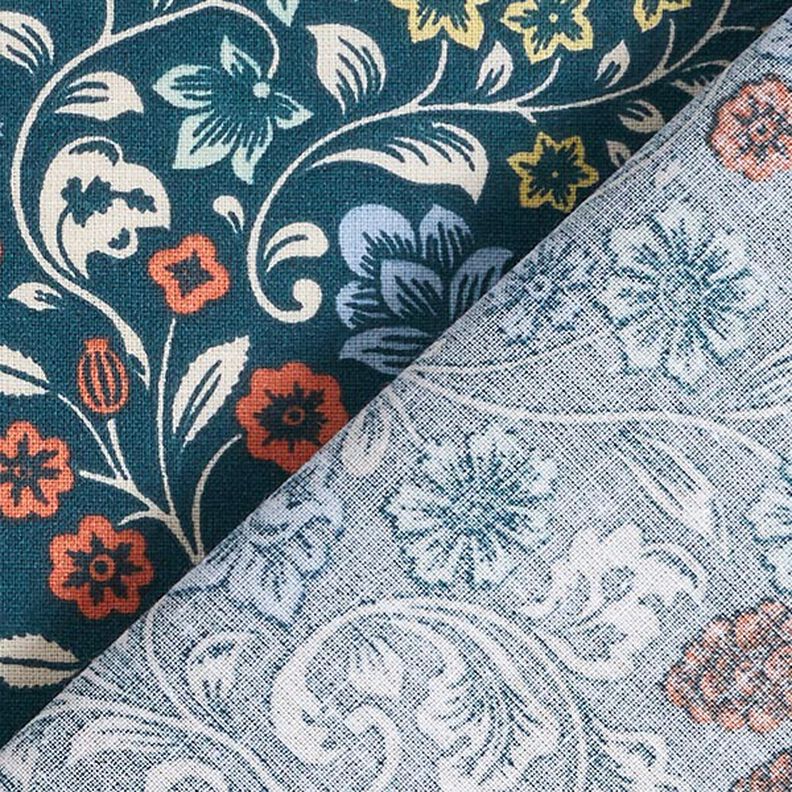 tessuto in cotone cretonne Fiori rampicanti – petrolio/tortora chiaro, image number 4