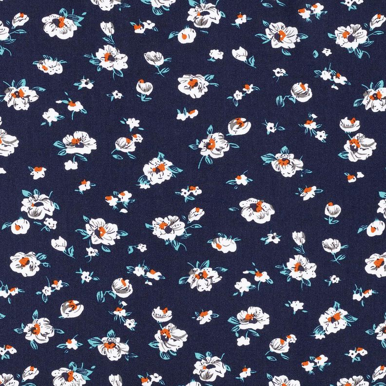 Tessuto in viscosa con pioggia floreale – blu notte,  image number 1
