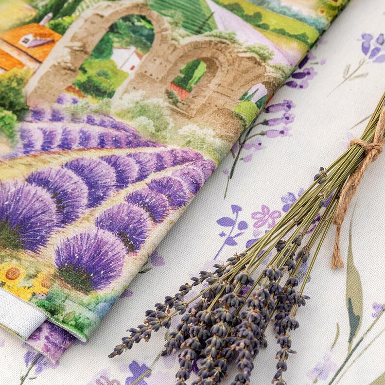 tessuto arredo mezzo panama Paesaggio di lavanda – verde erba/lavanda,  image number 6