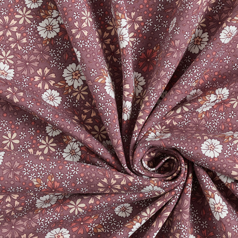 jersey di cotone Prato fiorito – rosa antico scuro,  image number 3