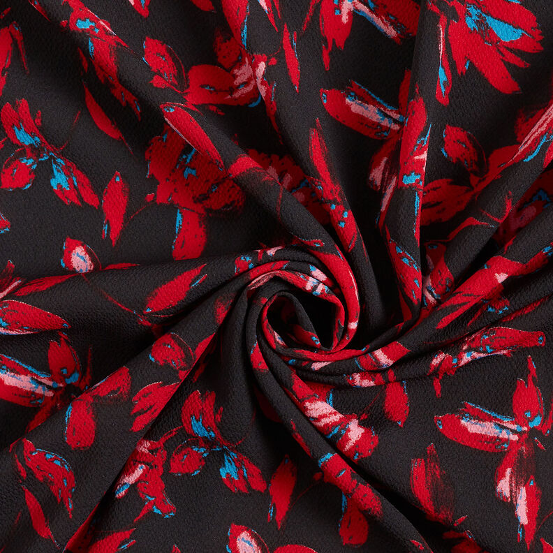 Chiffon increspato con fiori astratti – blu marino/rosso carminio,  image number 3
