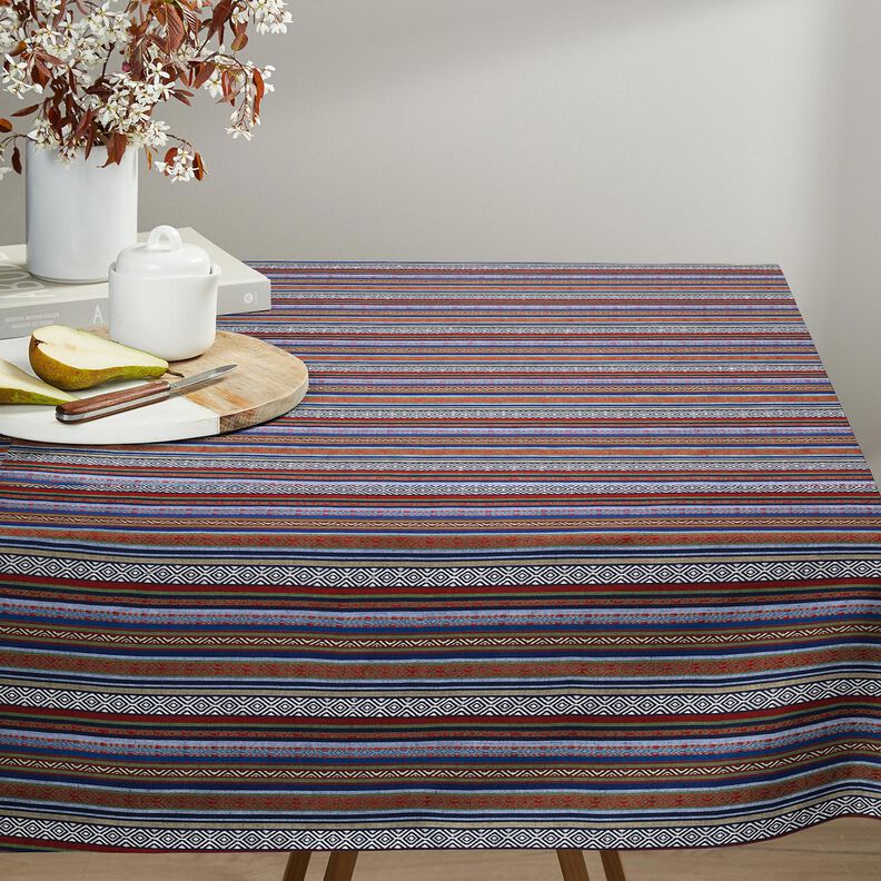 tessuto arredo Jacquard Strisce astratte – blu marino/rosso carminio, image number 5