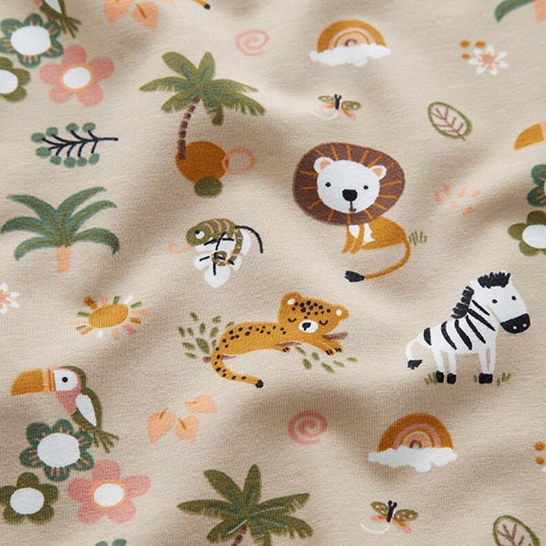 GOTS jersey di cotone Simpatici animali della giungla – anacardo,  image number 2