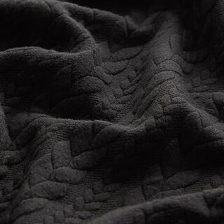 Jersey jacquard, cloqué, motivi a treccia – nero, 