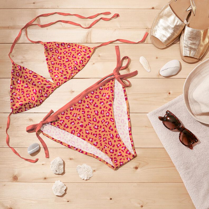 Tessuto per costumi da bagno con stampa leopardata – arancio pesca/rosa fucsia acceso,  image number 6