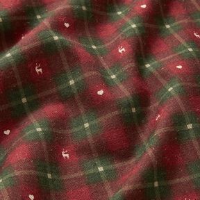 tessuto arredo mezzo panama Quadretti con cuori – rosso scuro/pino scuro, 