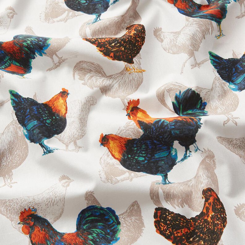 tessuto in cotone cretonne Galline – bianco/blu notte,  image number 2