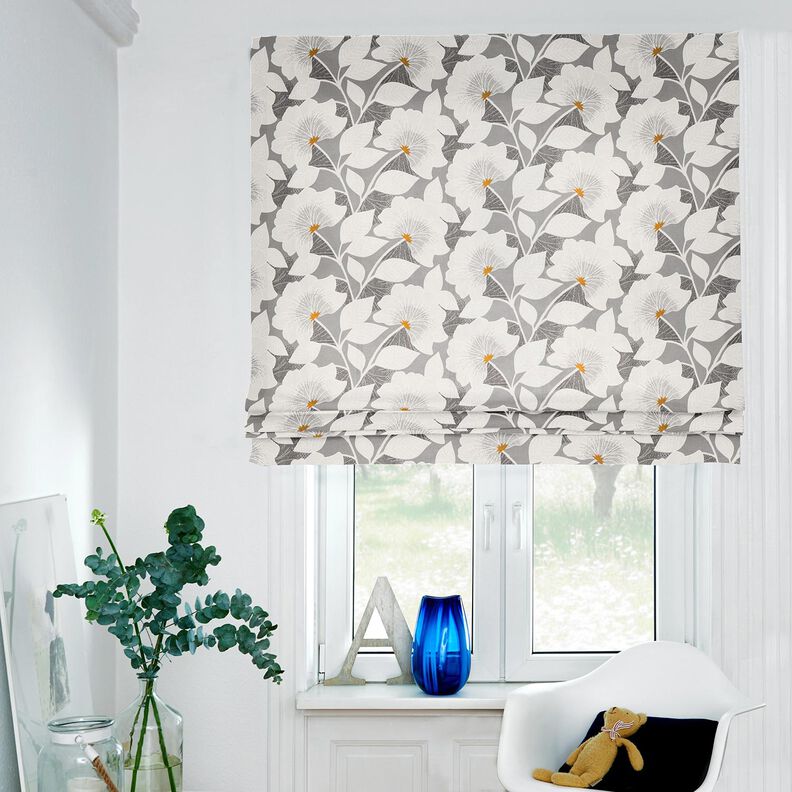 tessuto arredo mezzo panama Grandi fiori 280 cm – grigio,  image number 6