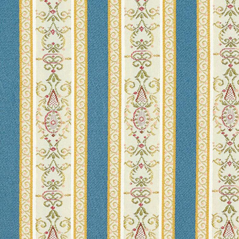 tessuto per arredi, jacquard, righe in stile Biedermeier – crema/blu,  image number 1