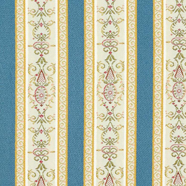 tessuto per arredi, jacquard, righe in stile Biedermeier – crema/blu,  image number 1