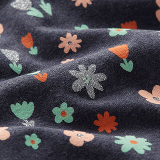 jersey di cotone fiorellini glitterati – blu marino, 
