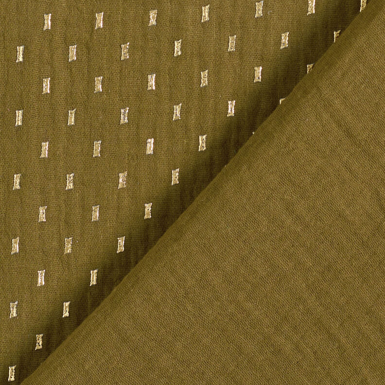 mussolina / tessuto doppio increspato stampa laminata Quadretti – verde oliva scuro/oro, image number 5