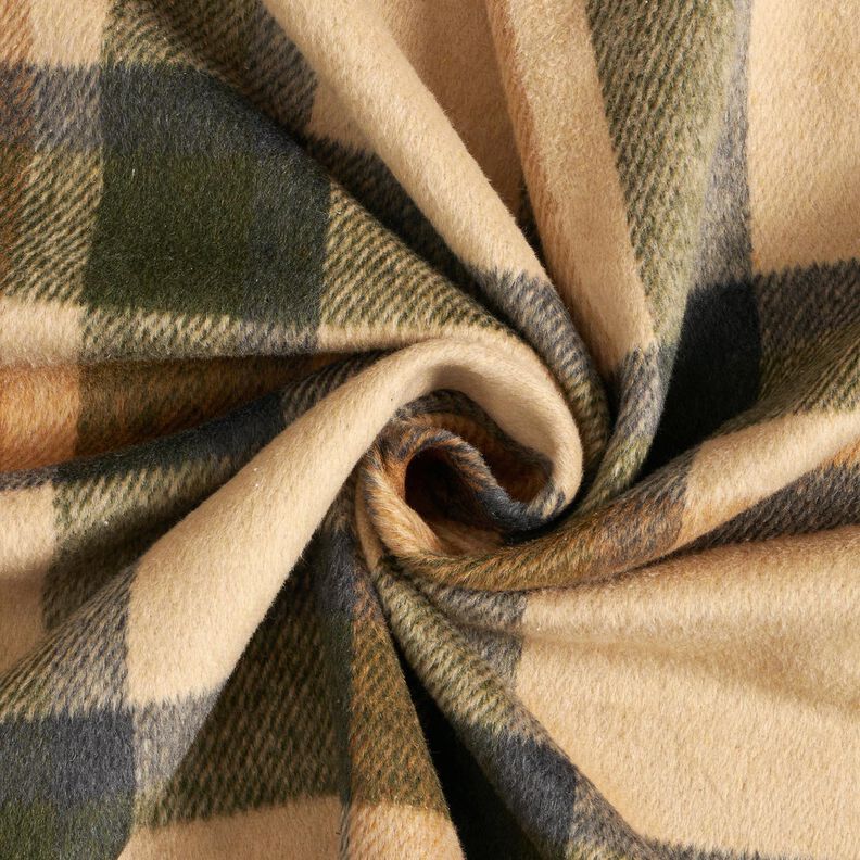 Tessuto per cappotto garzato a quadri scozzesi – sabbia/cachi chiaro, image number 3