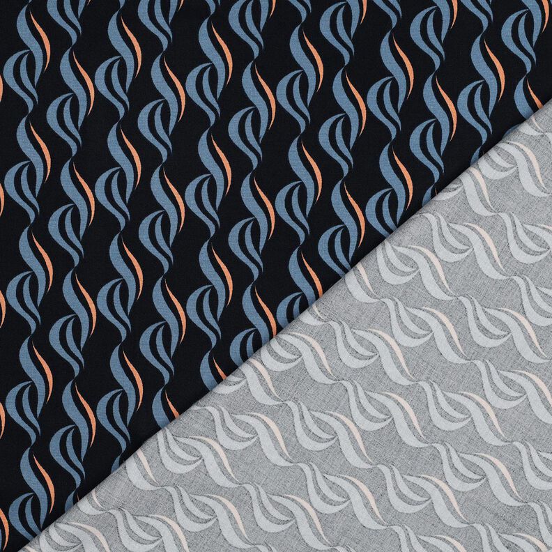 Viscosa elasticizzata con onde astratte – nero-azzurro/blu jeans chiaro,  image number 4