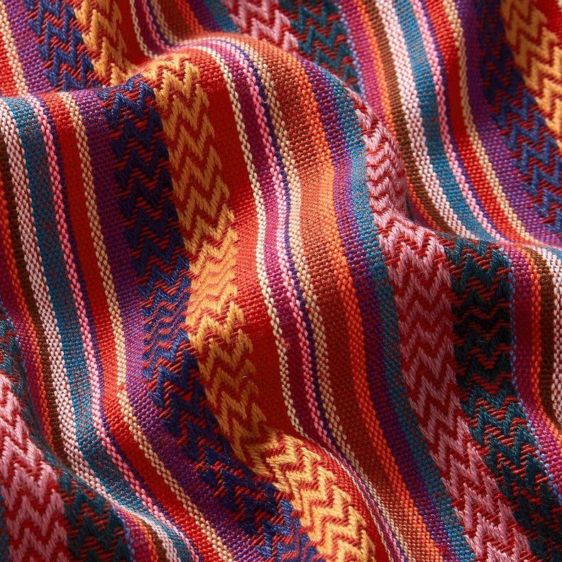 tessuto arredo Jacquard Strisce a zig-zag – rosso carminio/verde, image number 2