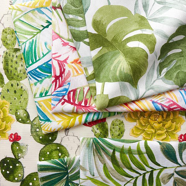 tessuto arredo tessuto canvas grandi foglie di monstera – bianco/verde erba, image number 5