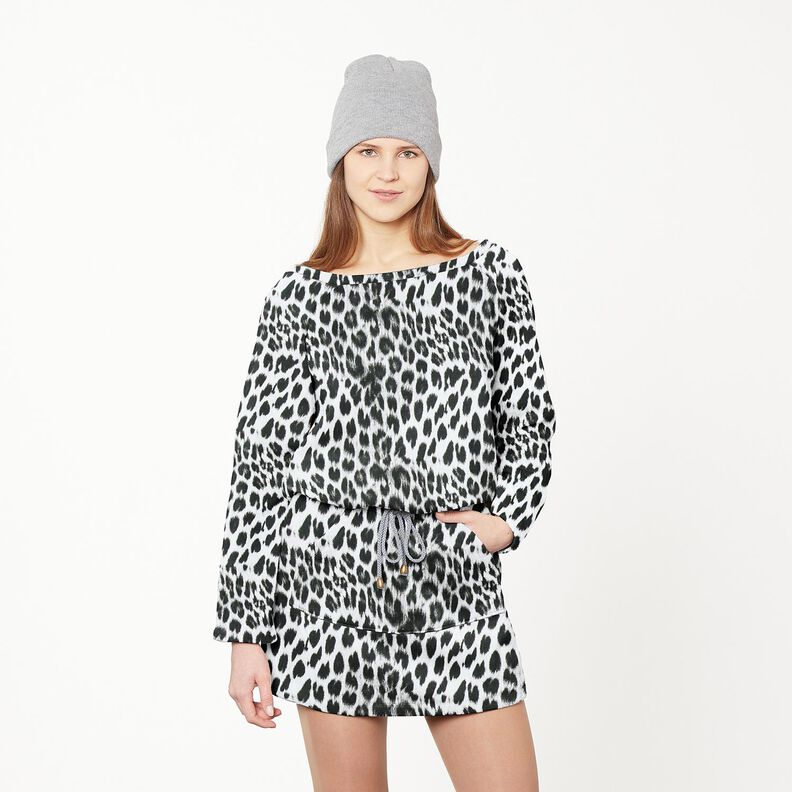 Stampa digitale leopardo delle nevi spazzolato French Terry – nero/bianco, image number 5