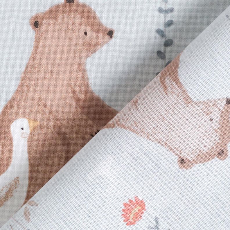 popeline di cotone Orso e oca che vanno a passeggio – grigio argento/marrone chiaro,  image number 4