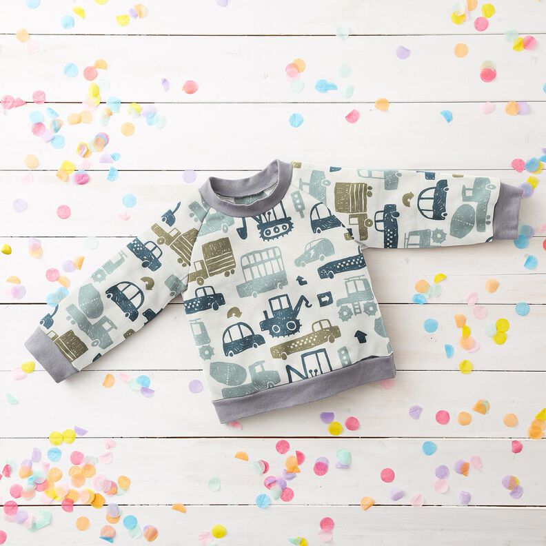 French terry, felpa estiva Veicoli scarabocchiati &ndash; bianco/blu,  image number 7