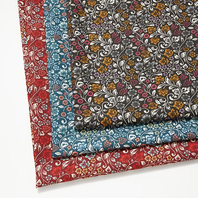 tessuto in cotone cretonne Fiori rampicanti – petrolio/tortora chiaro, image number 5