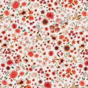 tessuto in cotone cretonne fiori di rosa – avorio/aragosta, 