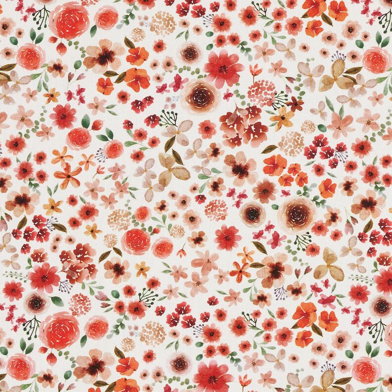 tessuto in cotone cretonne fiori di rosa – avorio/aragosta, image number 1