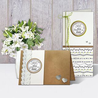Set di adesivi matrimonio Save the Date Ø 4,8 cm [ 24 pezzo/i ] – bianco lana/beige, 