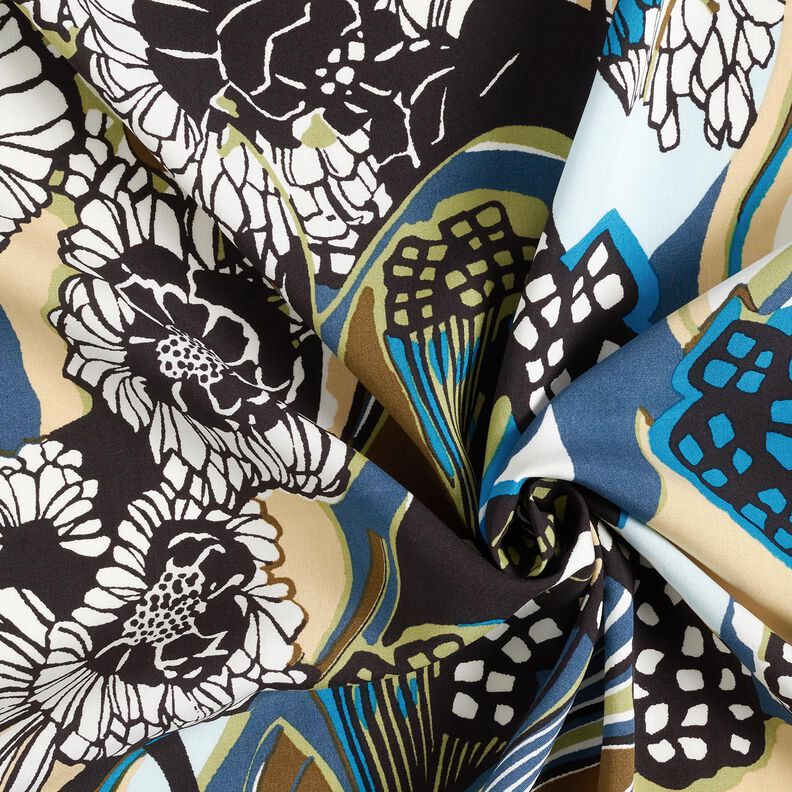 Tessuto in viscosa con fiori e foglie &ndash; nero,  image number 3