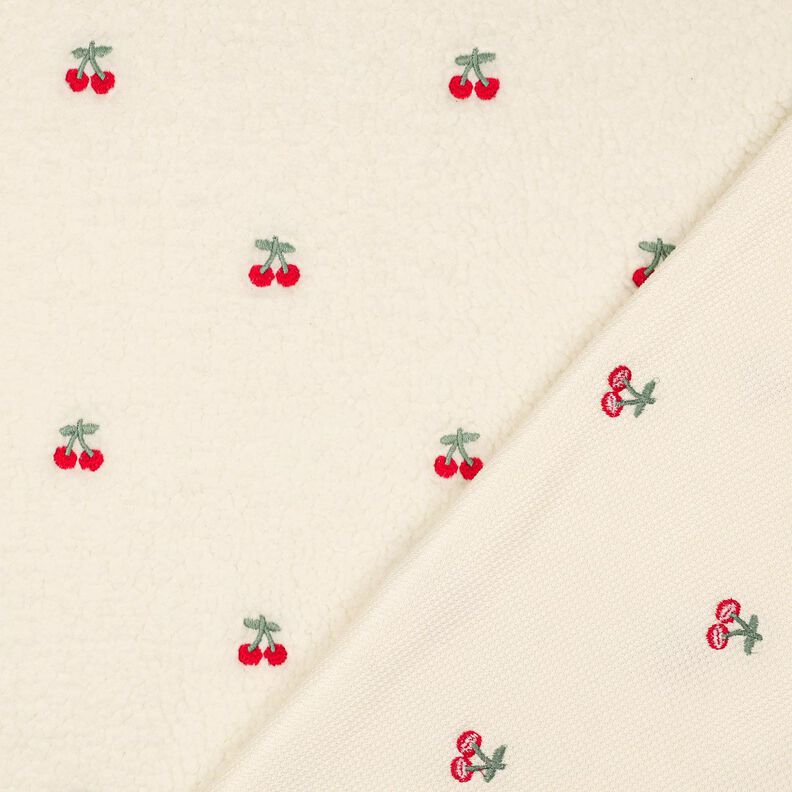 tessuto peluche ciliegie ricamate | Poppy Fabrics – avorio/peperoncino, image number 4