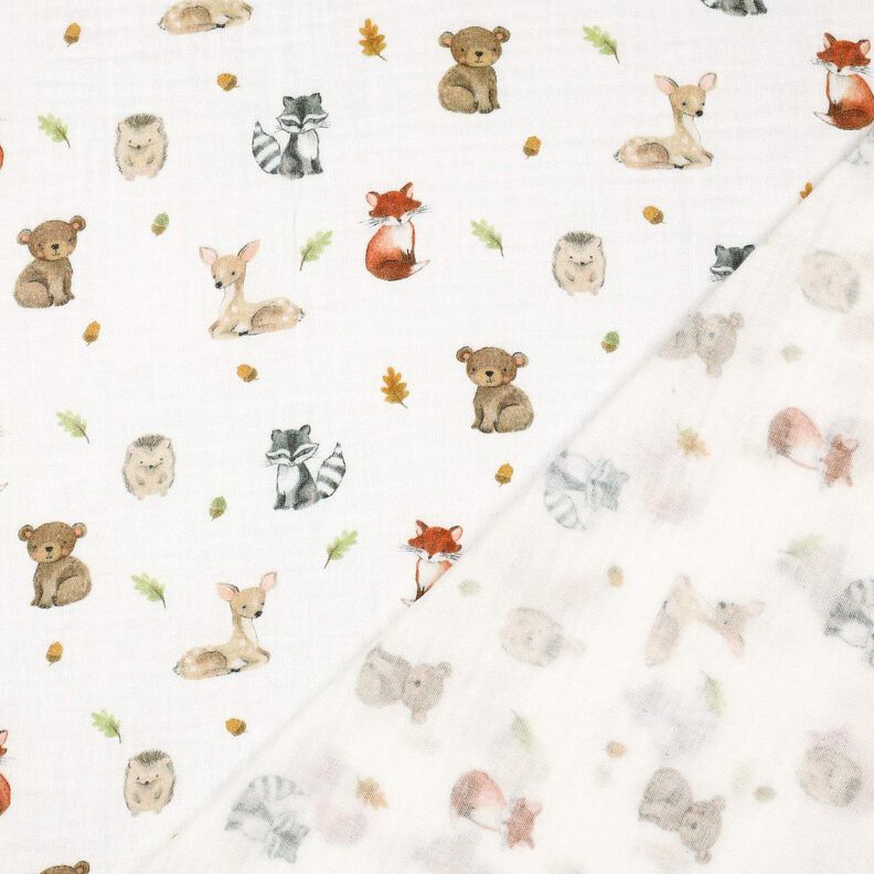 mussolina / tessuto doppio increspato animali del bosco stampa digitale | Poppy Fabrics –,  image number 4