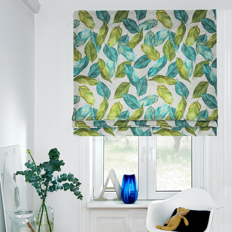 tessuto arredo tessuti canvas Foglie di ficus – abete blu/grigio, image number 6
