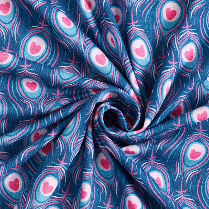 jersey di cotone Pavone | Stoff&Liebe – blu reale/rosa fucsia acceso,  image number 3