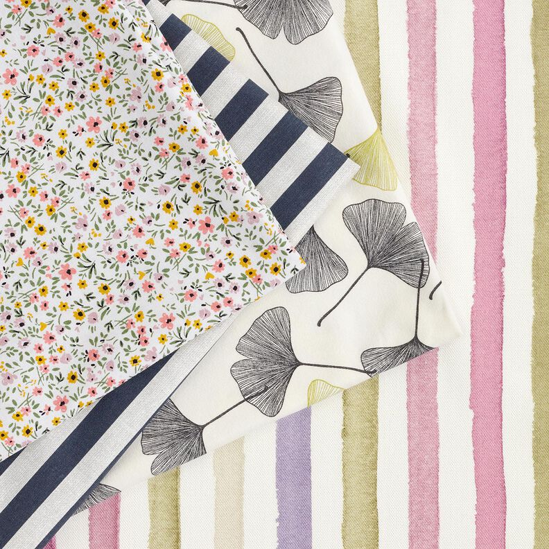 tessuto arredo mezzo panama Strisce ad acquerello – avorio/eucalipto,  image number 5