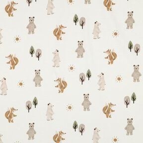 jersey di cotone animali nella foresta stampa digitale | Poppy Fabrics – avorio/anemone, 