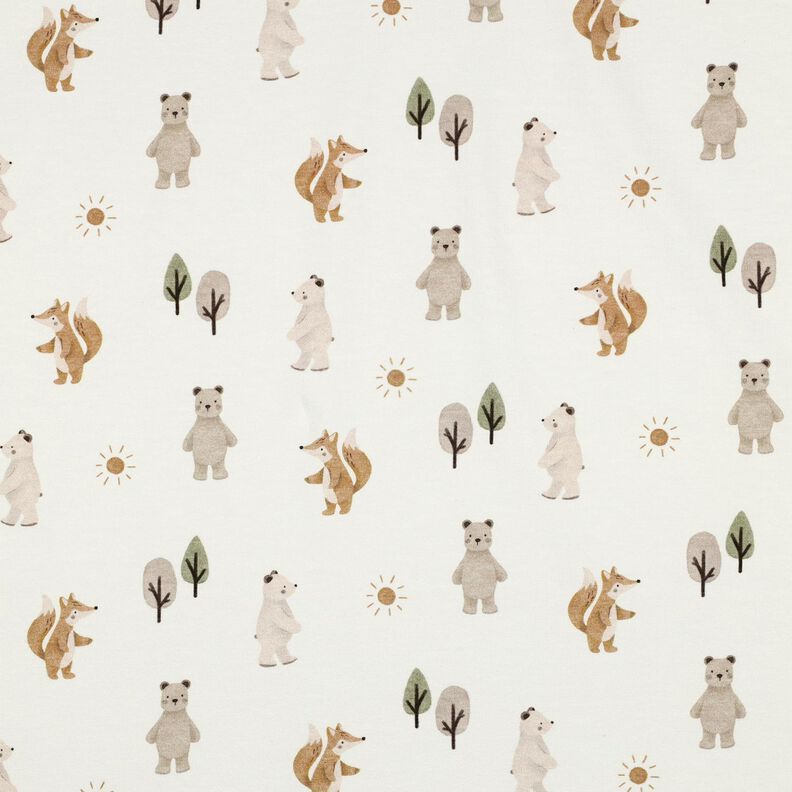 jersey di cotone animali nella foresta stampa digitale | Poppy Fabrics – avorio/anemone,  image number 1