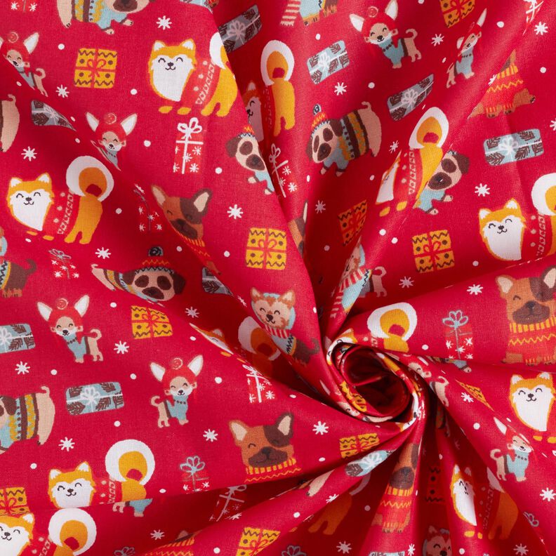 tessuto in cotone cretonne Cani a Natale – rosso,  image number 3