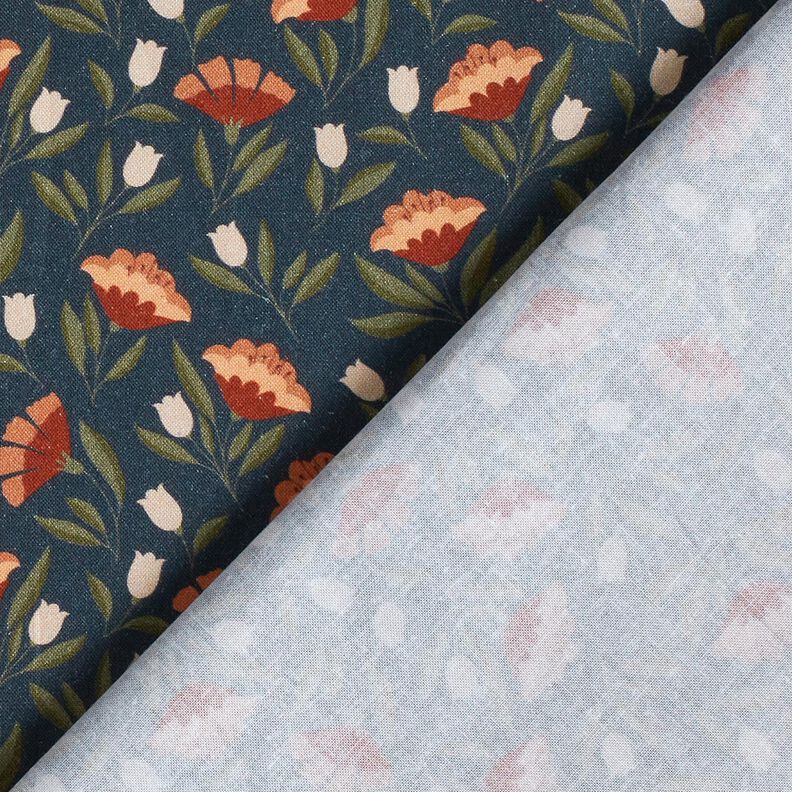 tessuto in cotone popeline Fiori delicati – nero-azzurro/terracotta, image number 4