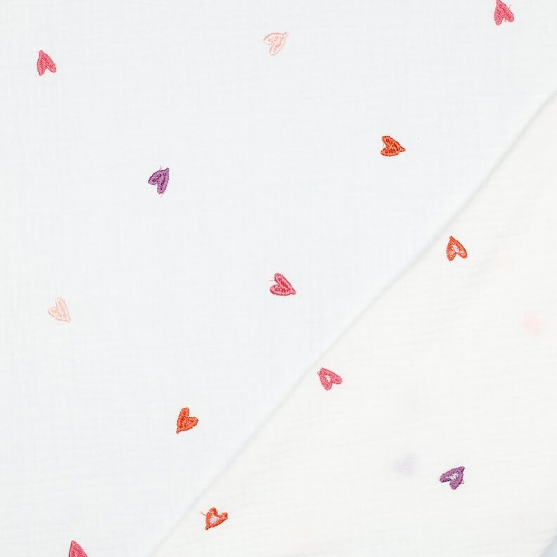 mussolina / tessuto doppio increspato Cuori ricamati | Poppy Fabrics – bianco/rosé,  image number 4