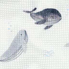piqué nido d’ape balene stampa digitale | Poppy Fabrics – avorio/grigio blu, 