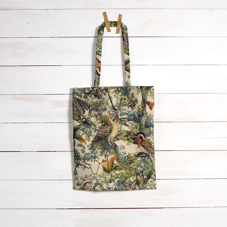 tessuto arredo gobelin Uccelli artistici – beige chiaro/pino,  image number 6