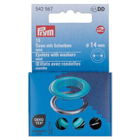 Occhielli con rondelle [15 pezzi | Ø 14 mm] | Prym – menta/argento effetto metallizzato, 