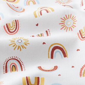 tessuto in cotone cretonne Piccoli arcobaleni – bianco/senape, 
