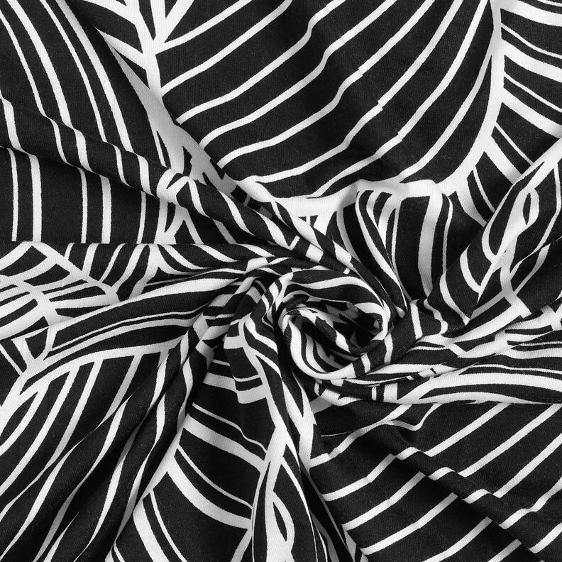 Jersey di viscosa con foglie astratte – nero/bianco,  image number 4