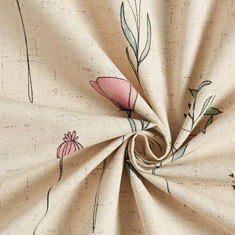 tessuto arredo mezzo panama fiori secchi – naturale/rosa,  image number 5