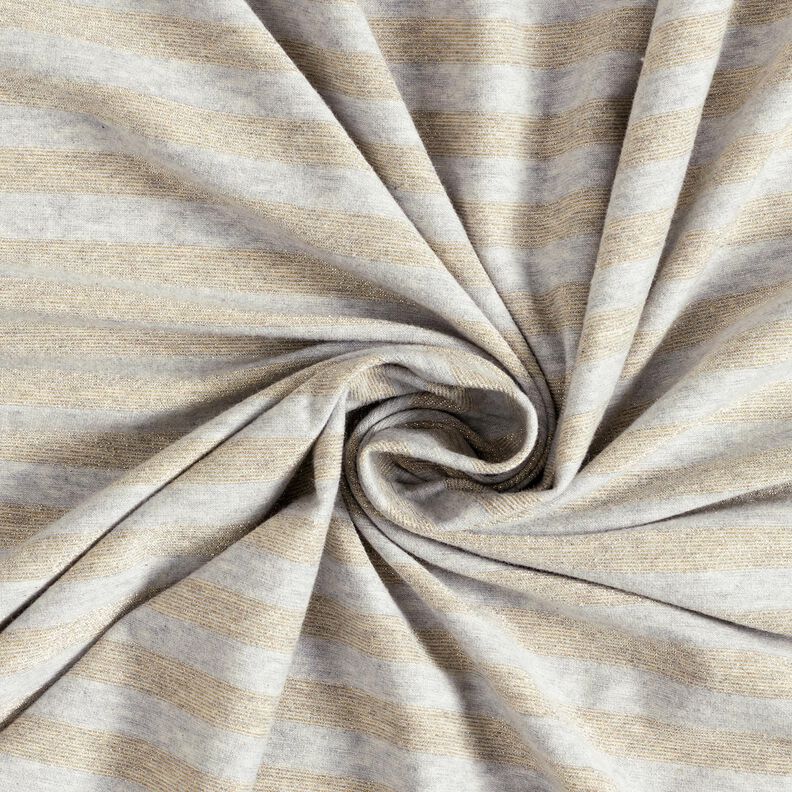 Jersey di cotone a righe glitterate melange – grigio chiaro/oro effetto metallizzato, image number 3