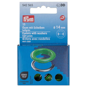 Occhielli con rondelle [15 pezzi | Ø 14 mm] | Prym – verde chiaro/argento effetto metallizzato, 