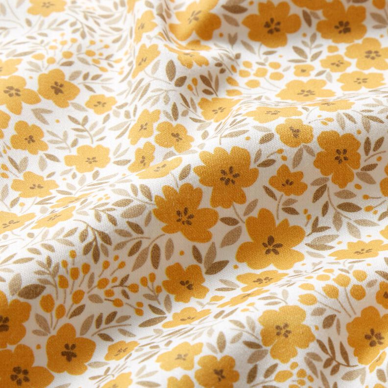 tessuto arredo satin di cotone Mare di fiori – senape/bianco,  image number 2
